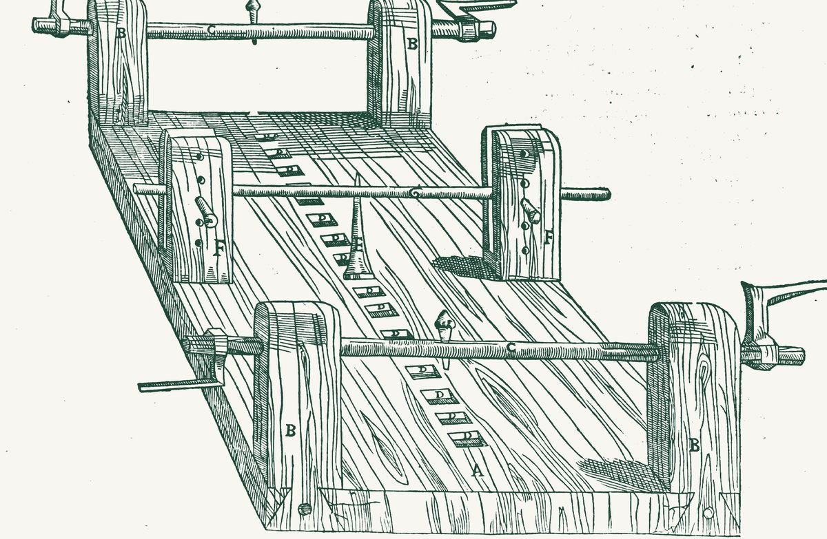 A 1544 woodcut of the scamnum, the Hippocratic traction bench: a long wooden table with winches at each end.